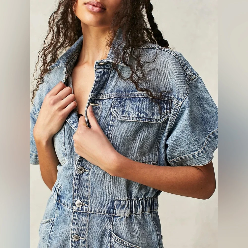 FREE PEOPLE Marci Cuffed Shortalls Coverall Romper in Marrakesh Size XL NWT - Picture 3 of 8